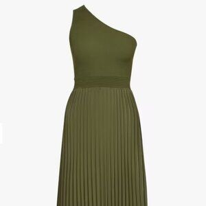 Ted Baker Miriom Asymmetric Shoulder Pleat Dress, Khaki